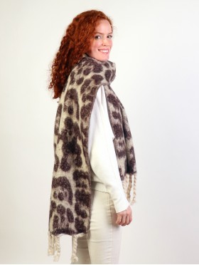 Reversible Leopard Blanket Scarf W/ Twisted Tassels